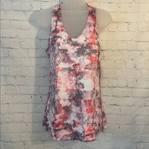 GAIAM Bright White and Pink Slim Fit Lunar Tank Print Tank Top